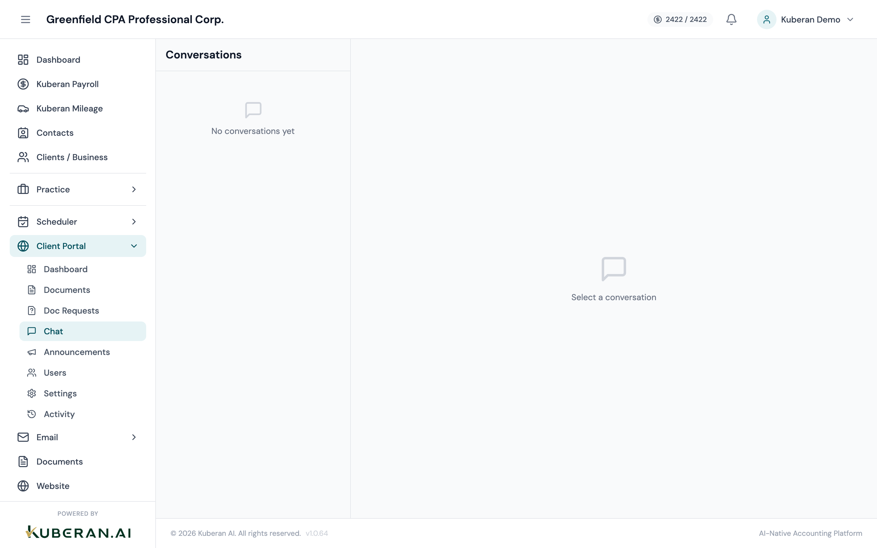 Portal Chat screen with conversation list on the left and active thread on the right